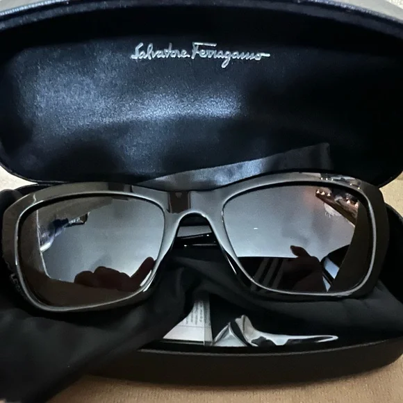 Salvatore Ferragamo Black and Silver Sunglasses with Case Salvatore - Ferragamo Sunglasses Eyeglasses Case Hard Shell  main image 3